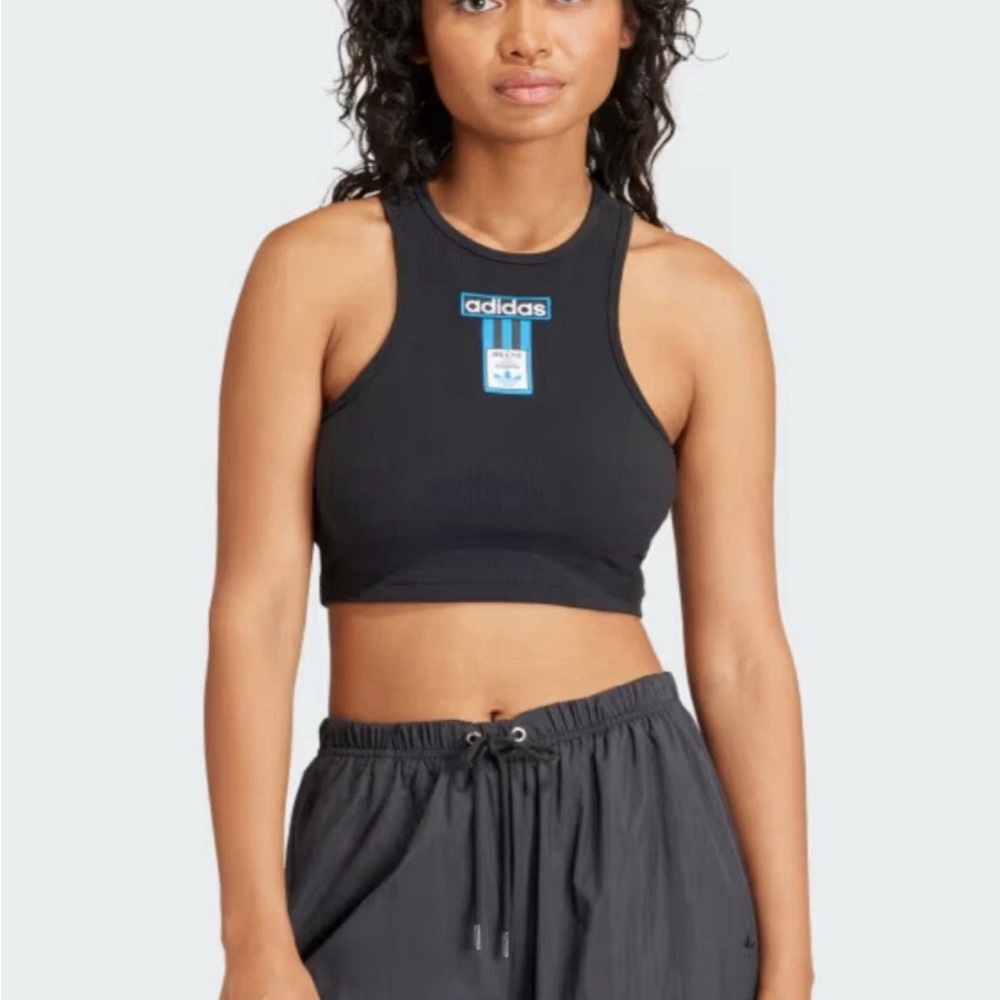 Adidas ADIBRK Black Tank Top Blue Logo Size Small S New Athleisure Gym Fit